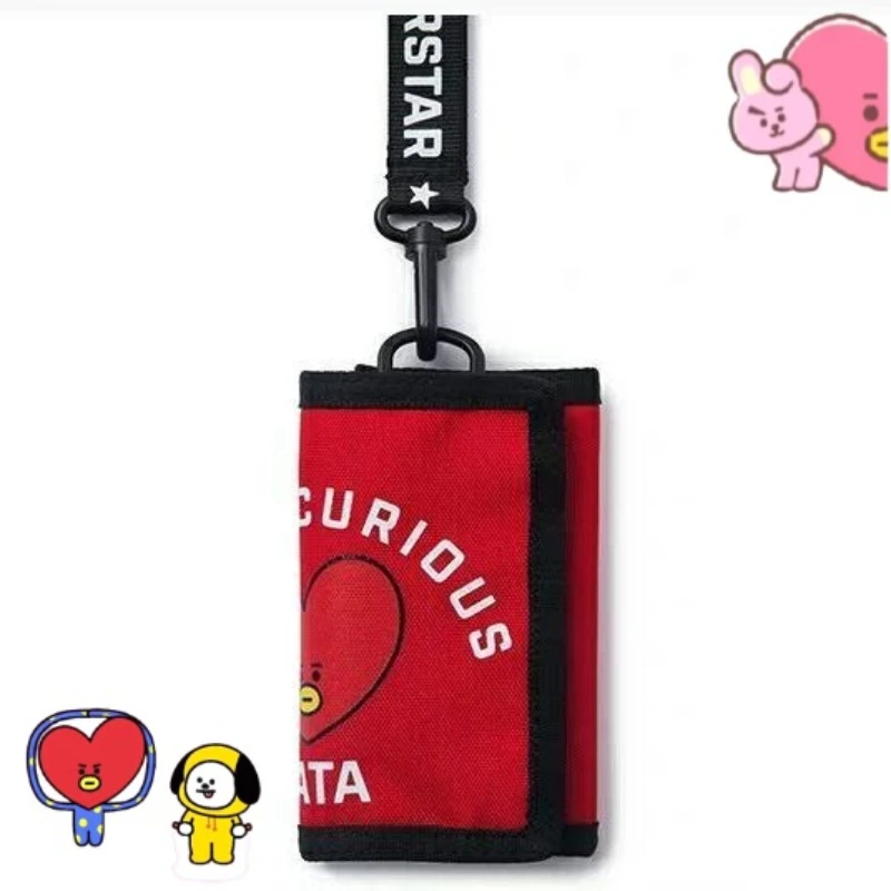 

BT21 cartoon cute short wallet pendant Kawaii BTS trifold multifunction lanyard key ID storage bag wallet anime merchandise gift