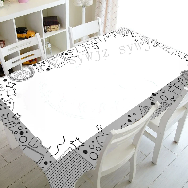 Happy Passover Waterproof Tablecloth Party Decoration Jewish Hebrew Rectangle Tablecloth for Kitchen Dining Room Decoration