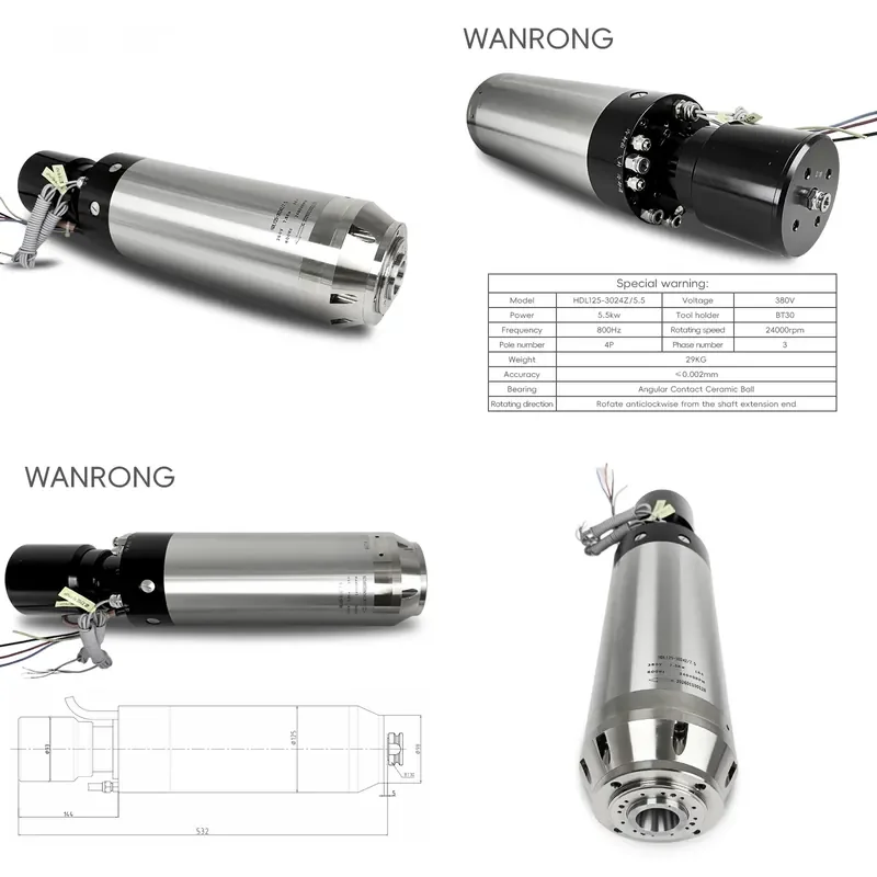 for 125mm 5.5KW ATC Spindle High Precision 24000RPM Water Cooled BT30 CNC Milling Machine Automatic Tool Change Spindle