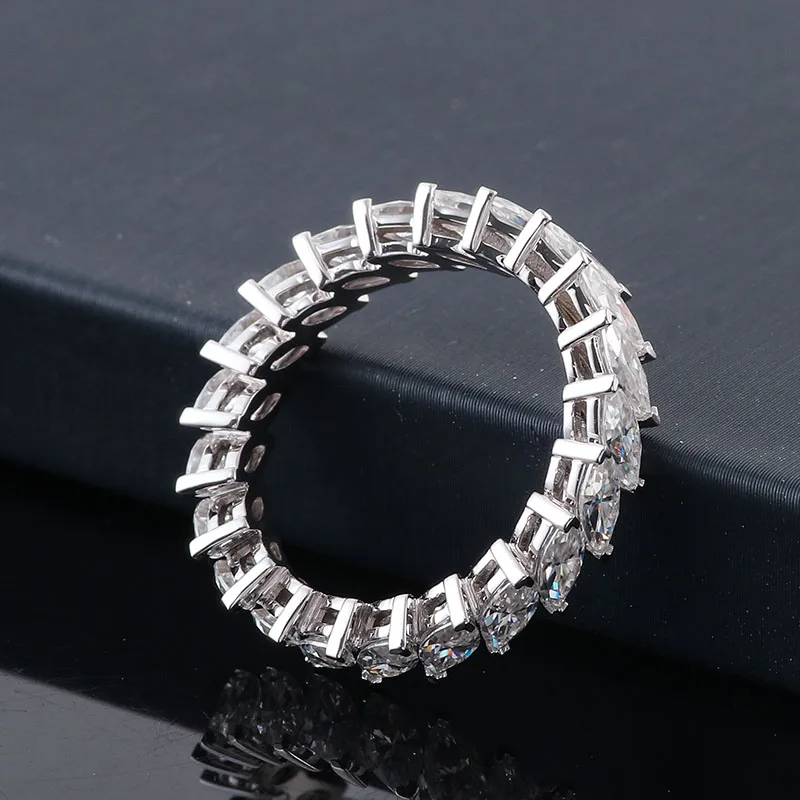Provence 10K/14K/18K Moissanite Full Eternity Rings for Women Marquise Cut D Color 4.2 CT Promise Ring for Couple Custom Jewelry