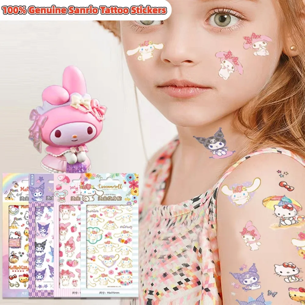 Echte Sanrio Cartoon Spielzeug Aufkleber Hallo Kitty Kuromi Melody Cinnamoroll Gesicht Arm Tattoos Graffiti Aufkleber Mädchen Geschenke