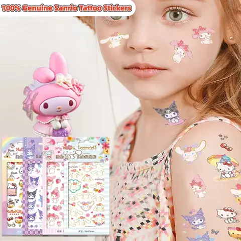 Genuine Sanrio Cartoon Toy Sticker Hello Kitty Kuromi Melody Cinnamoroll Face Arm Tattoos Graffiti Stickers Girls Gifts