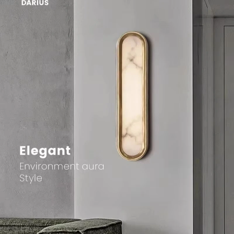 Modern Marble Wall Sconce LED Long Strip Wall Lamp Brass Frame Alabaster Wall Light For Bedroom Bedside Living Room Corridor Hot