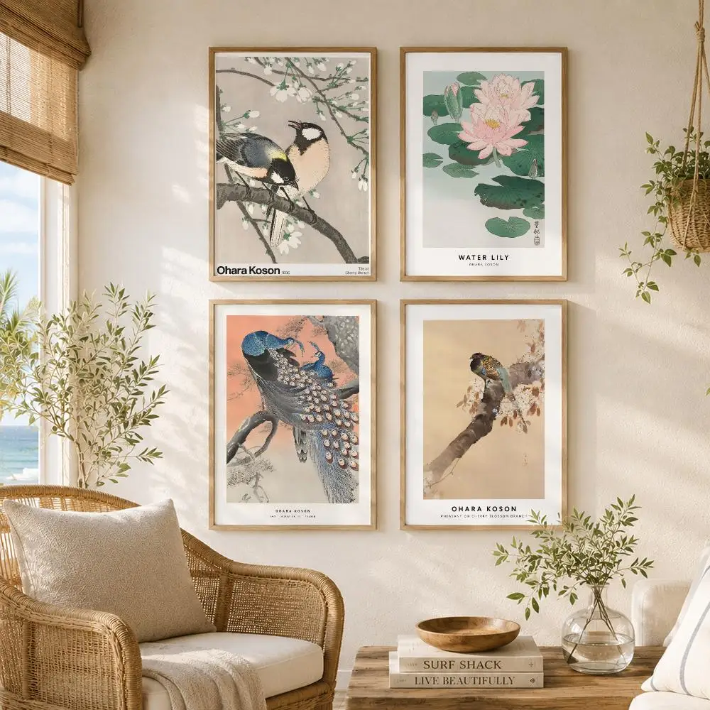 Japanese Art O-Ohara Koson Painting Calligraphy High-Quality Canvas Wall Mural Crease-Free For Living Room Bedroom Interiors