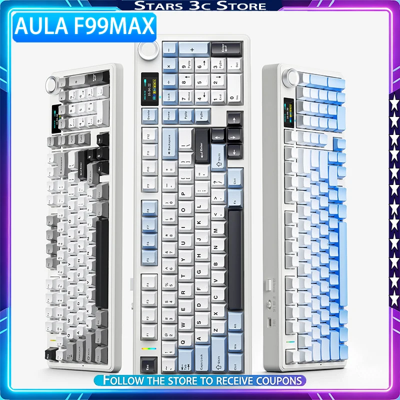 AULA F99Max Mechanical Keyboard Wireless Tri Mode with Intelligent Display Screen Multifunctional Knob Office Gaming Keyboard