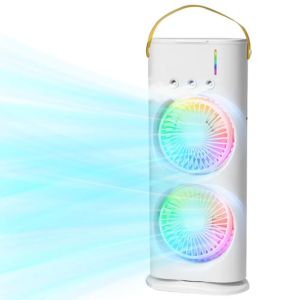 

Portable Air Conditioner Cooling Humidifier Fan 3 Modes Desktop Ultrasonic Atomization Sprayer Fan 7 RGB Lighting Electric Fan