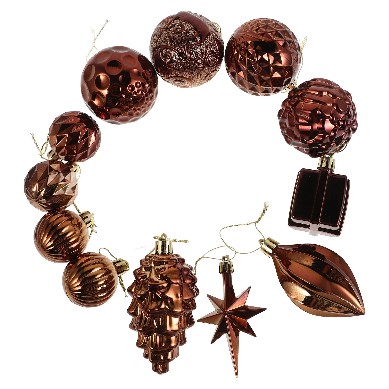 

12Pcs Christmas Tree Hanging Ornaments Electroplated Octagonal Star Pine Cone Balls Shatterproof Reusable Xmas Tree Pendant