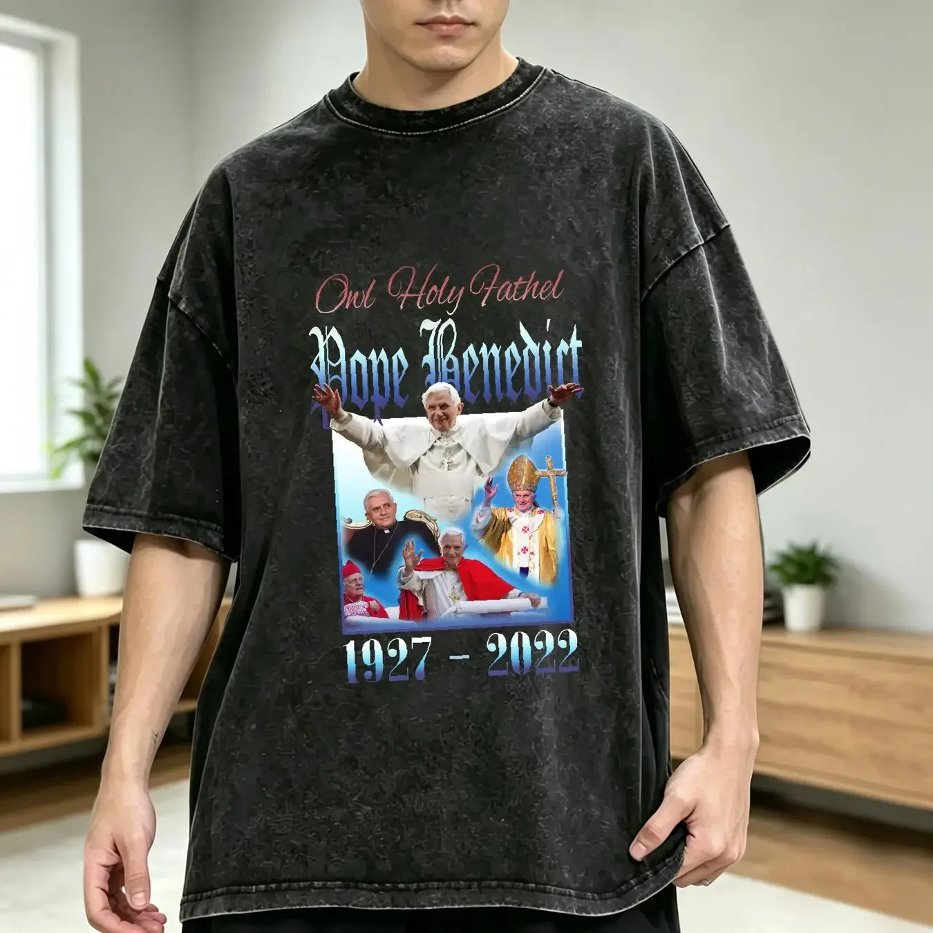 washed T Shirt POPE BENEDICT Homage For Catholics Inspired By Christianity XVI Tribute Faith Based s Commemorative vintage
