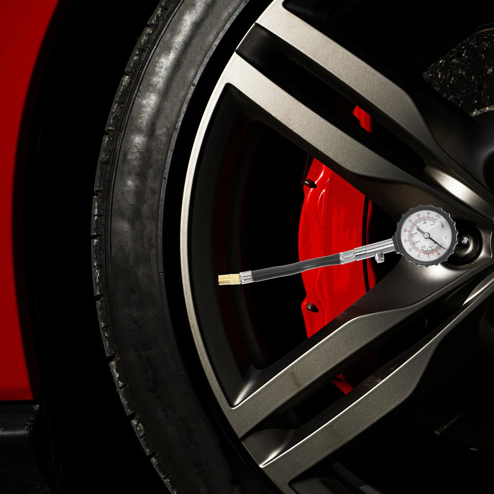 

Tire Pressure Gauge 7Cm Dial 25Cm Braided Hose 0-100 Psi Metal Rubber Car Truck Motorcycle Bike Wheel Repair Tool