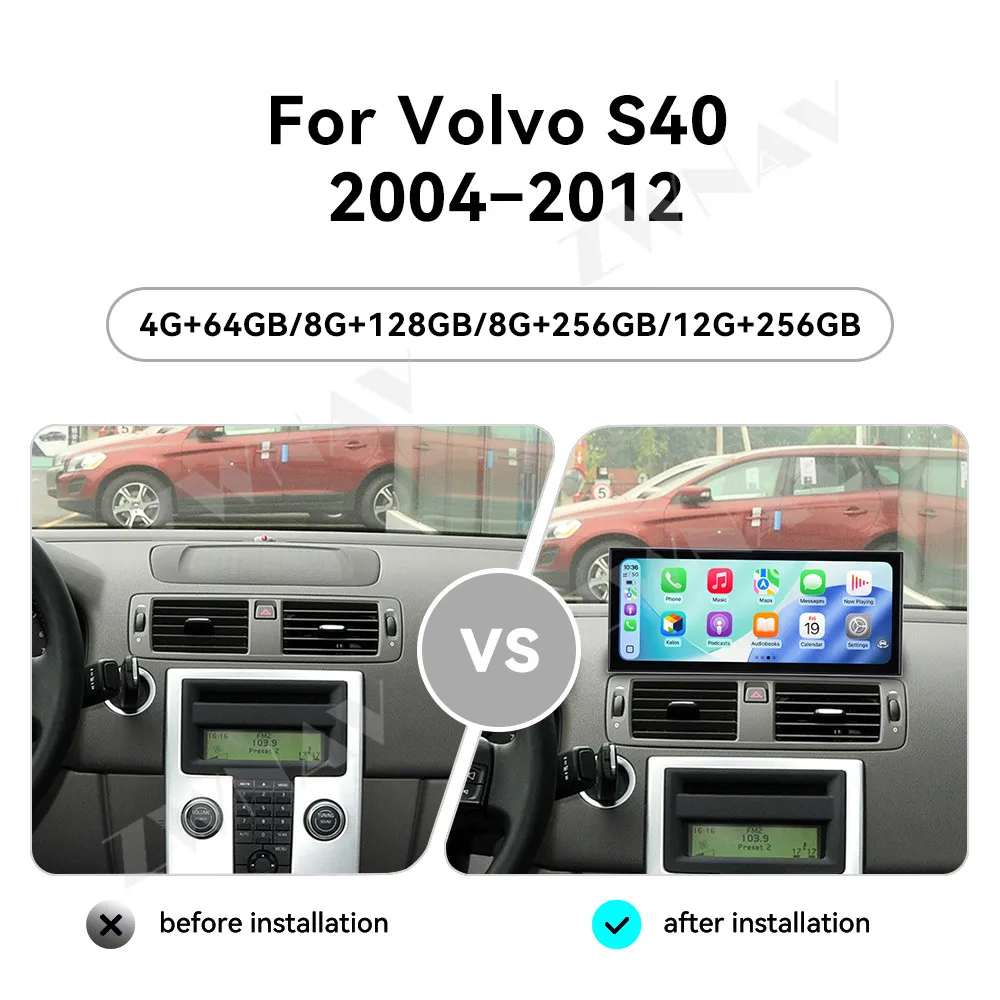 15.8 inch Android 15 Carplay Car Radio Touch Screen For Volvo S40 2004-2012 GPS Navigation Multimedia Player Heat Unit Auto