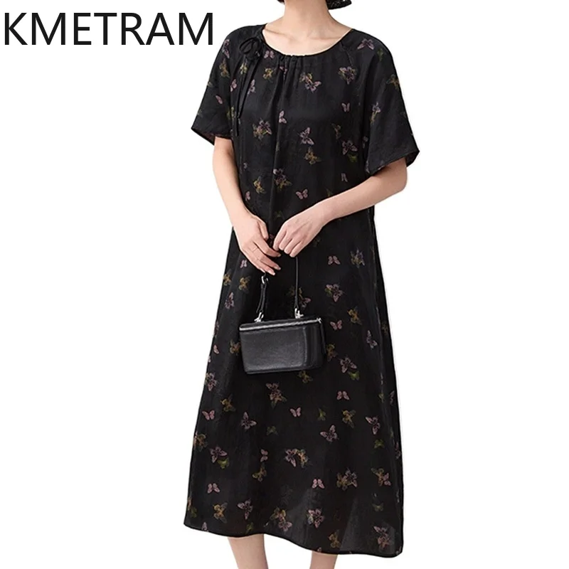 

KMETRAM 100% Real Mulberry Silk Dresses for Women Reversible Midi Dress Jacquard Summer Dresses for Woman Clothing 2026 vestidos