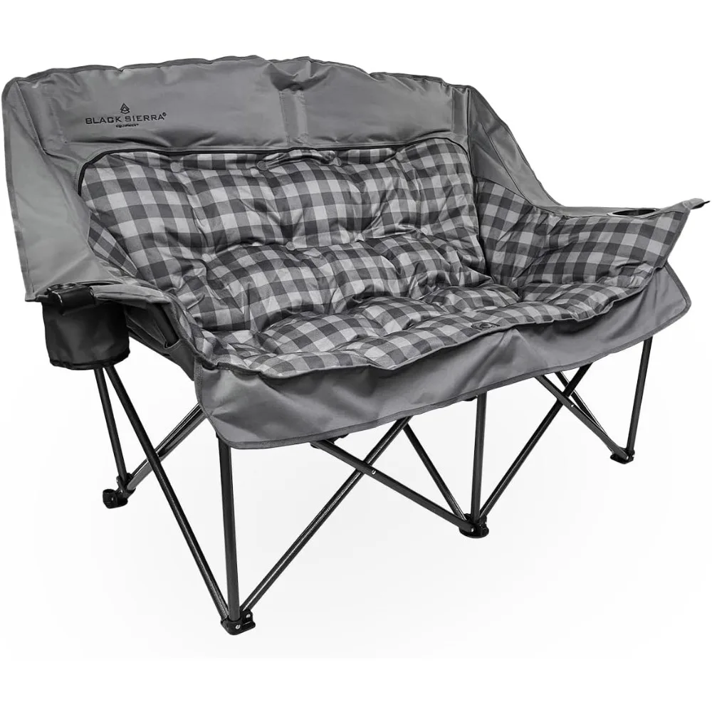

Black Sierra Oversized Plush Padded Camping Sofa, Portable Outdoor Loveseat Supports 500 Lbs, XL Foldup Couch w/Dual Cupholders