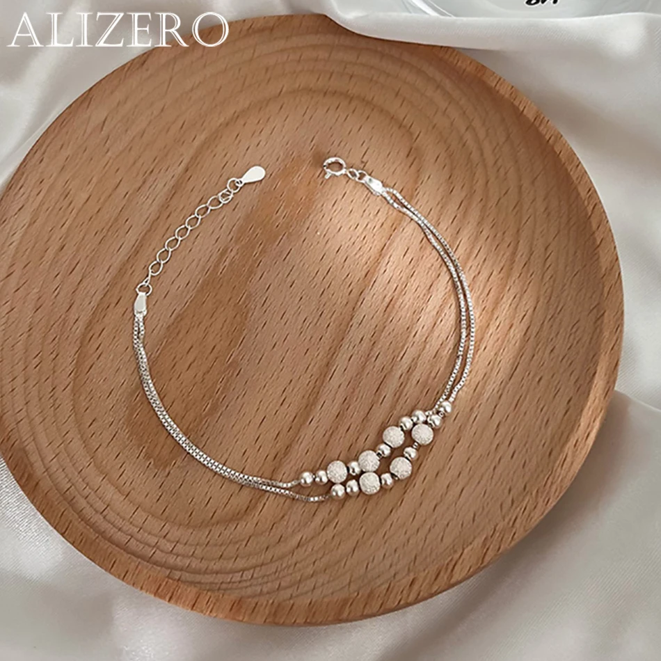 ALIZERO 925 Sterling Silver Matte Beads Bracelets For Women Wedding Gifts Fashion Box Chains Charms Bracelet Jewelry Wholesale