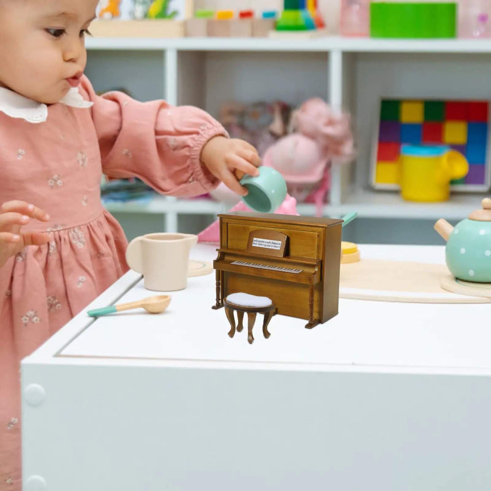 

1Set Miniature Upright Piano and Stool Creative Mini House Furniture Accessories Mini Home Decoration House Piano