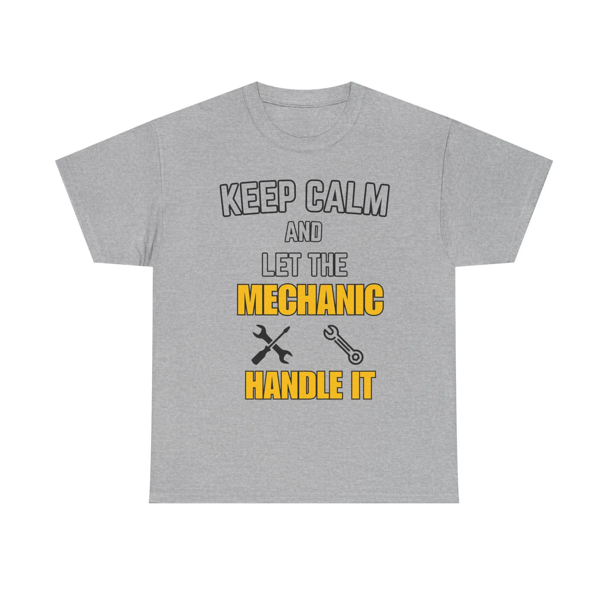 Men's Casual and Fashionable Humorous Mechanic Loose T-shirt, Keeping Calm While Doing Car Repair Work Humorous T-shirt