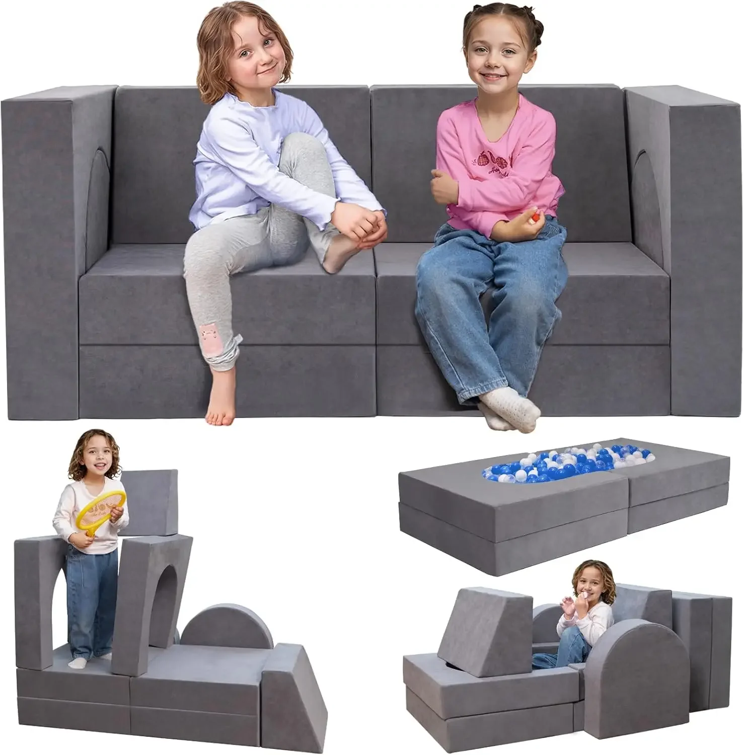 

10 Pcs Modular Kids Play Couch, Multifunctional Foam Kids Couch for Playroom, Convertible Sectional Toddler Sofa for Boys and Gi