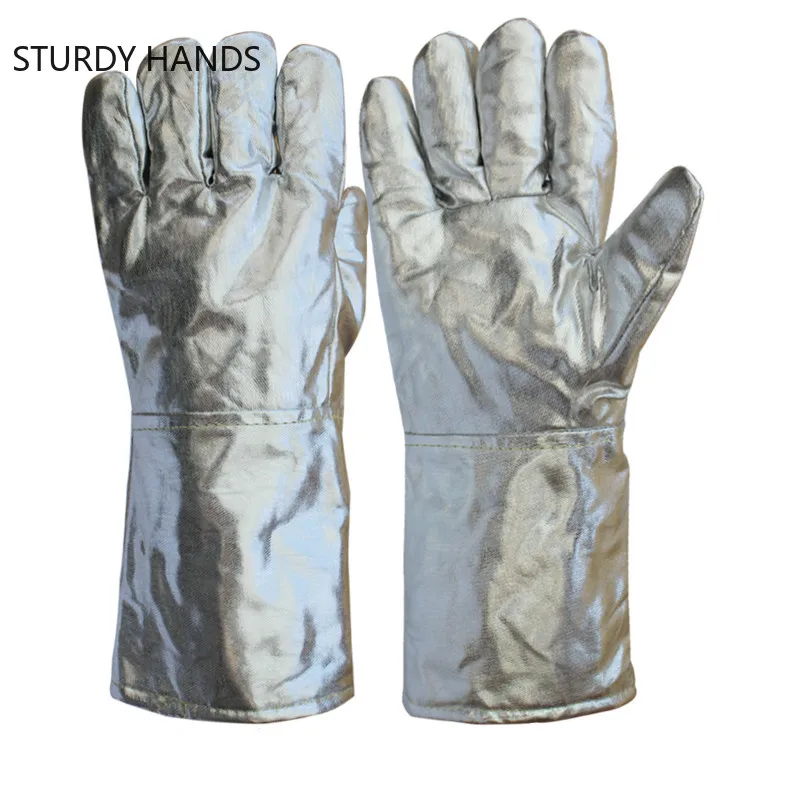 Thickening Aluminum Foil Gloves High Temperature Cowhide Gloves Heat Insulation Anti-radiation Work Gloves Kitchen Oven Gloves