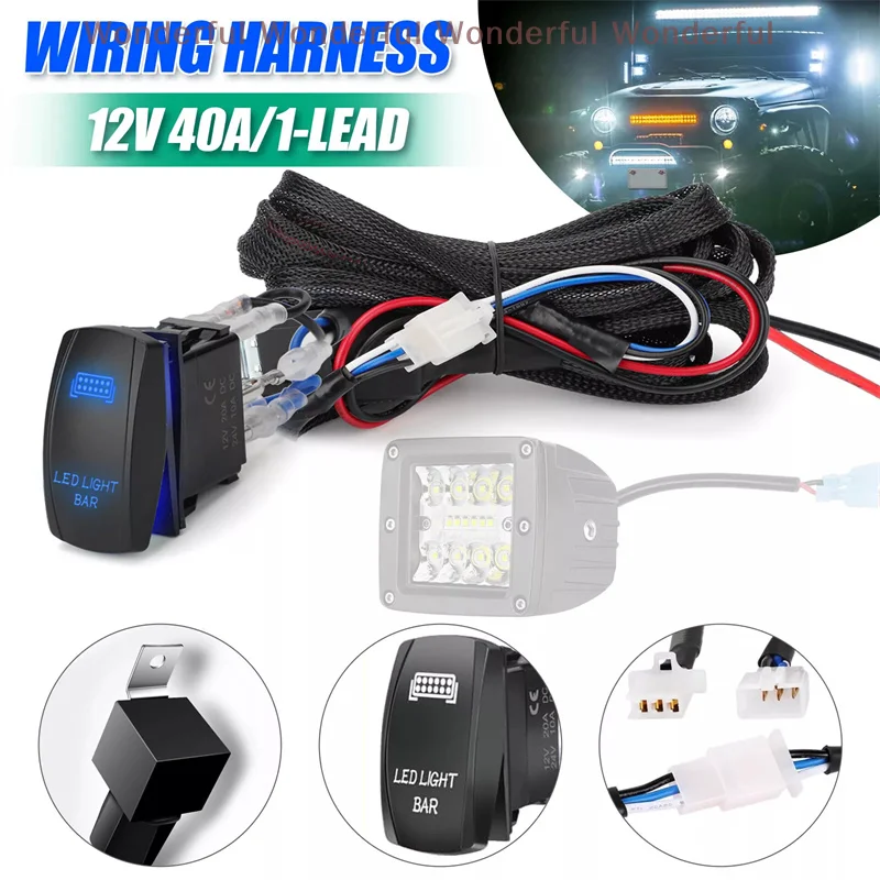 40A Relay Fuse Set 3PIN Cables Adapters Sockets Auto Accessories 1 Set 12V LED Work Light Bar Laser Rocker Switch Harness Kit