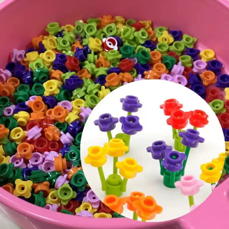 600 Stück 4-Blütenblatt-Blumen Bausteine DIY Ziegel Pflanzen Blüten Gras Lernspielzeug Kompatibel mit 33291 für Kinder