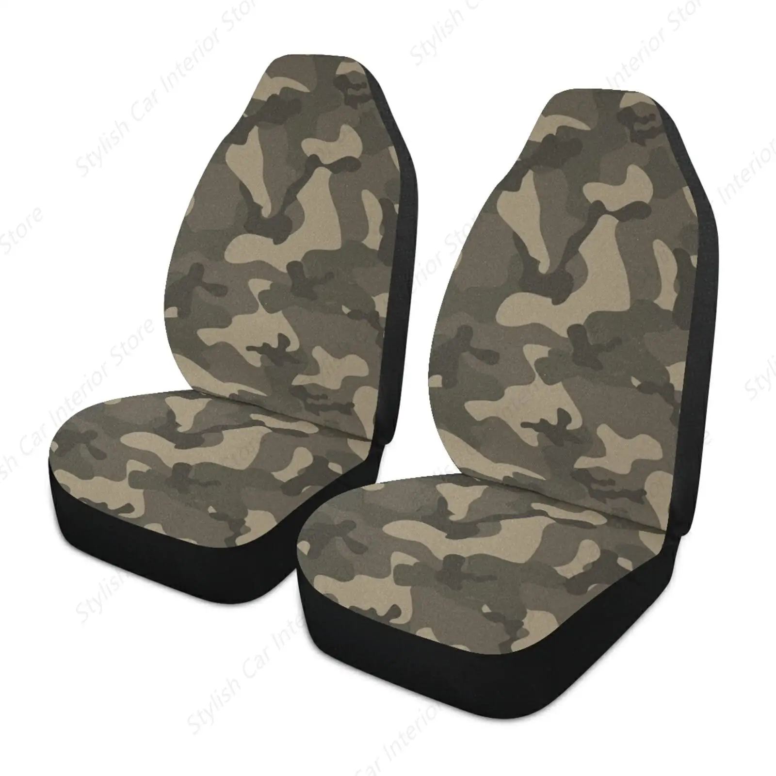 

Abstract Camouflage for Hunting in Brown Black Style 2PC Front Car Seat Covers Set Universal Fit for Vehicle Sedan Car Interior