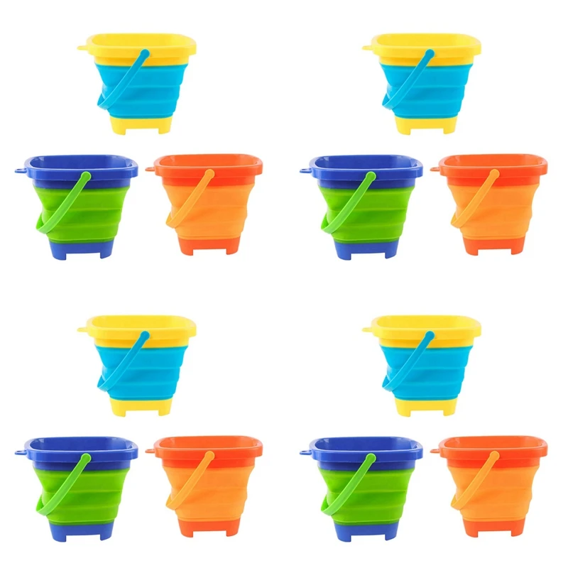 12PCS Foldable Bucket Foldable Pail Bucket Sand Buckets Silicone Collapsible Bucket For Kids Beach Play Camping 2L