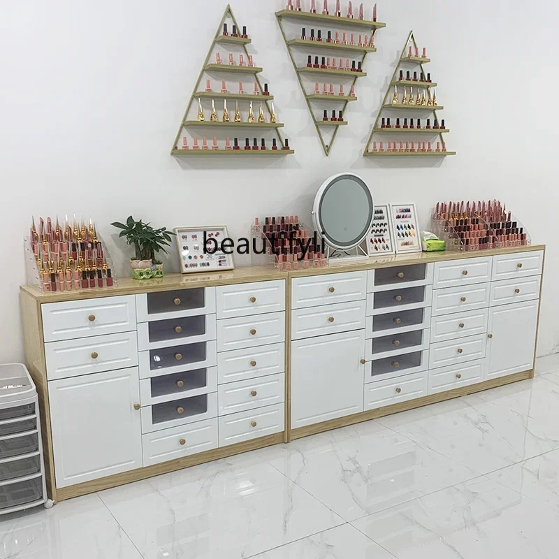 Solid Wood Nail Cabinet Nail Polish Display Floor Cabinet Shop Product Storage Nail Polish Glue Locker furniture