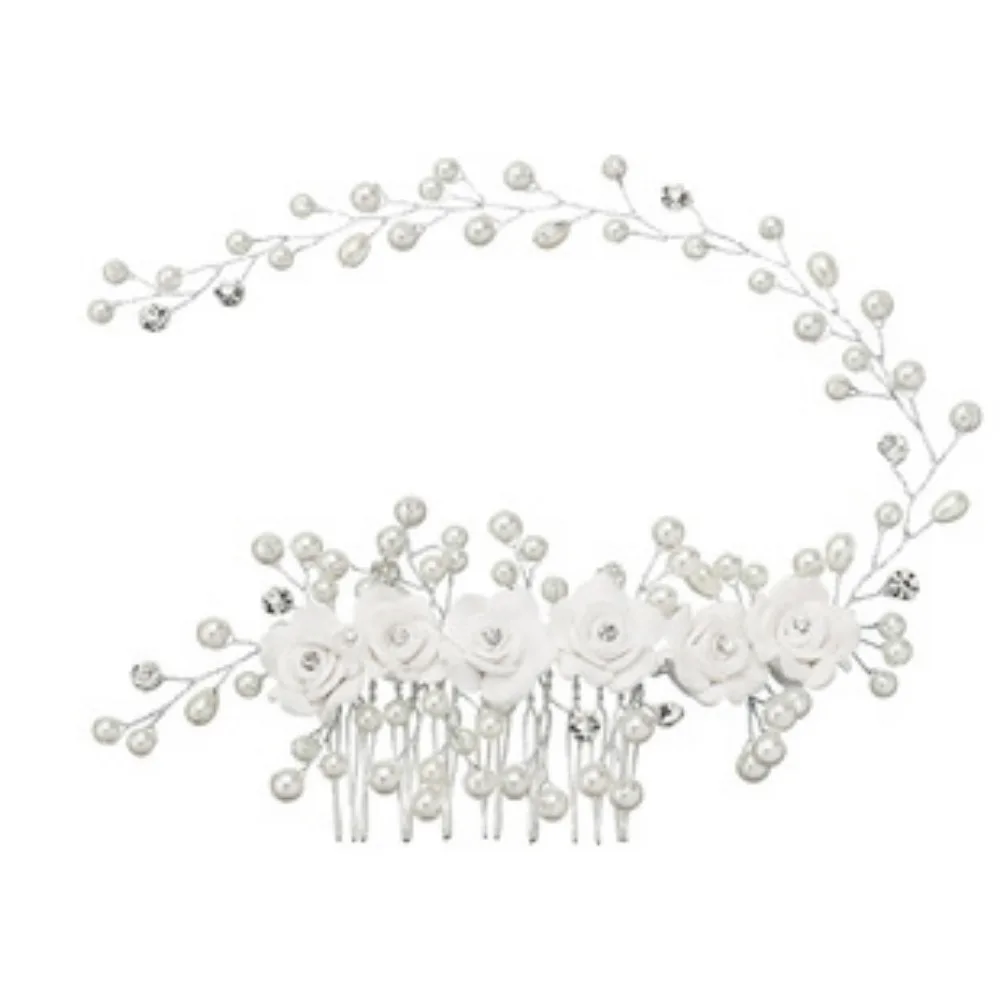 Peine de pelo de Boda nupcial plateado con diamantes de imitación, peine lateral nupcial, perlas, pieza de pelo de cristal, accesorios para el cabello para mujeres y niñas