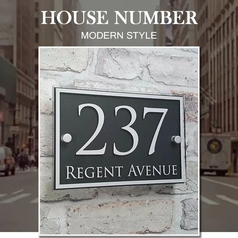 Personalizza Modern House Address targa numero di porta segni targhette effetto vetro acrilico