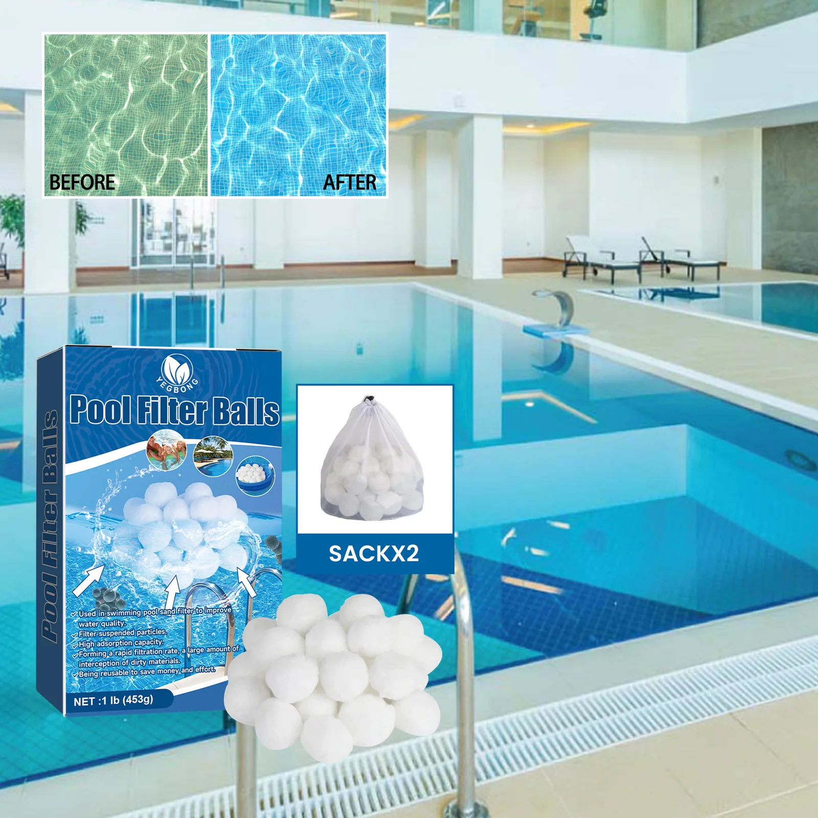 

453G Pool Filter Balls Pool Filter Sand Replacement Mini Water Filter Balls for Aquarium