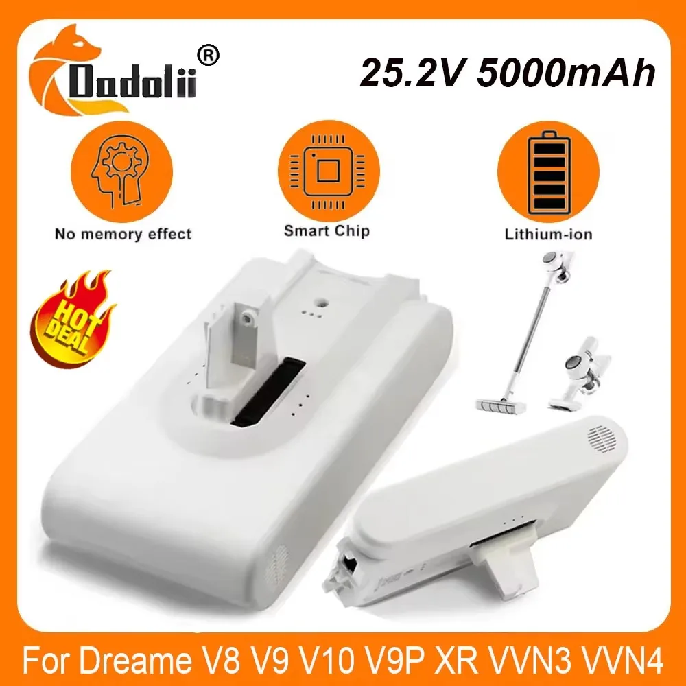 

25.2V 5000mAh V8 V9 V10 V9P XR VVN3 Lithium ion Battery for Dreame Handheld Cordless Vacuum Cleaner Parts Replacement Battery