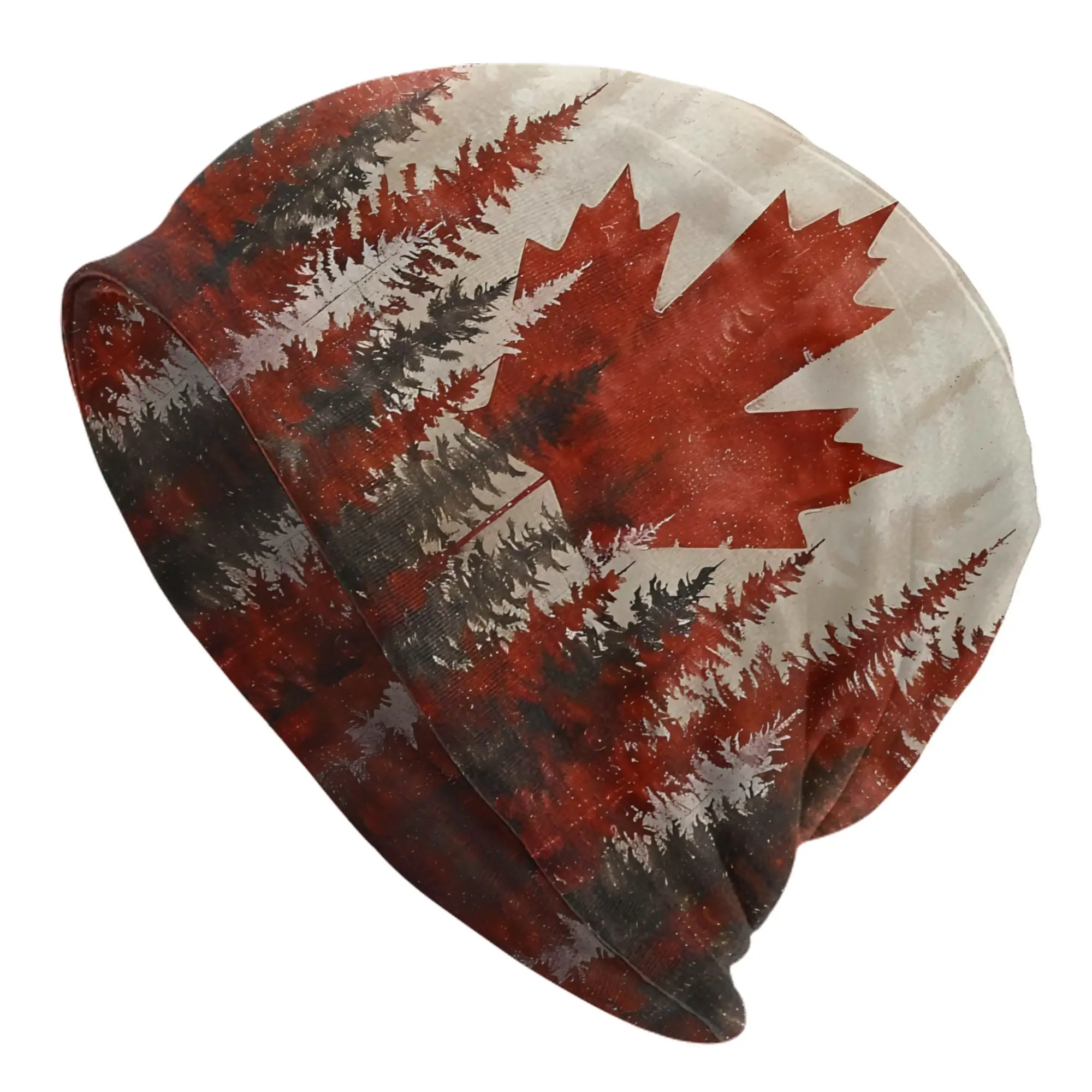 2D Print Design Canada Maple Leaf Skullies Beanies Cool Sport Hat for Men Sports Autumn Winter Casual Streetwear Hat
