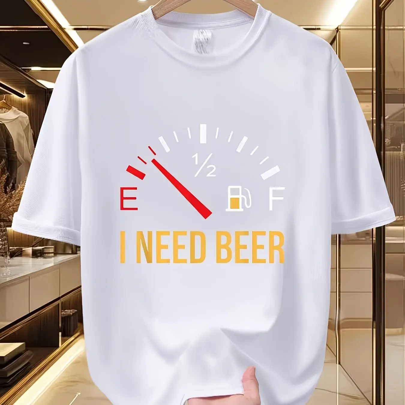 Funny I Need Beer Fuel Meter Print Tshirt Beer Lover Humor Graphic Men Women Casual Short Sleeve Summer Streetwear Tops