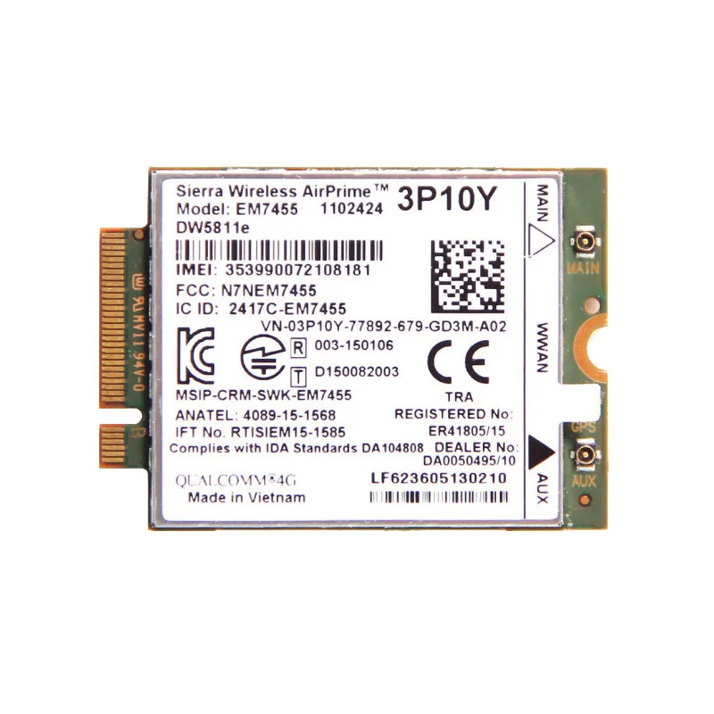 Wireless EM7455 LTE 4G NGFF Module DW5811E 3P10Y 300 M Para E7270 E7470 E7370 E5570 Sem Fio FDD/TDD LTE 4G Cat6 Gobi6000 + ANTEN