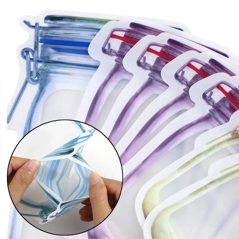 Household Food Sealed Bag Mason Bottle Shaped Zip-Lock Bag Fresh-Keeping Moisture-Proof Portable Sealing Pocket Free Combination