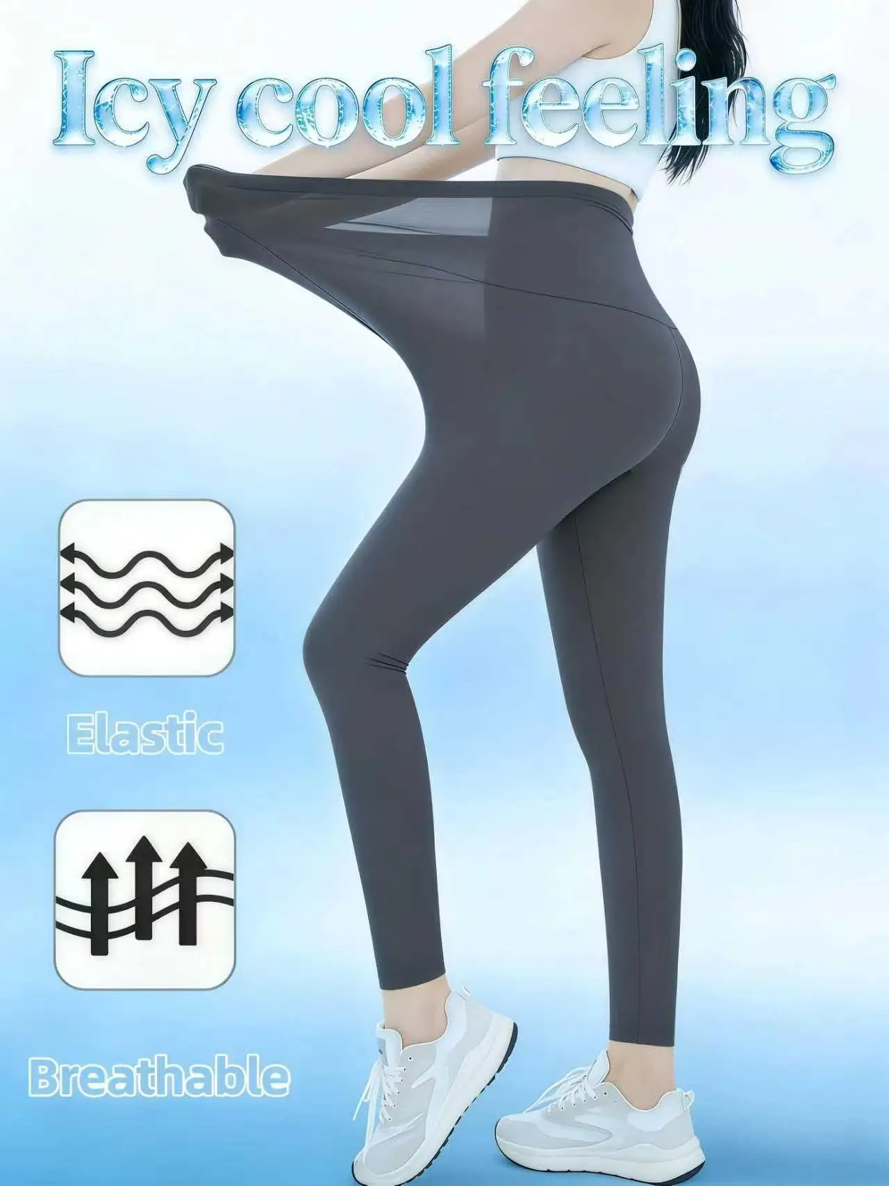 Women's Gray Cooling Breathable High-Elastic High-Waist Casual Fashion Yoga Pants - Spring Summer Daily Wear and Sports