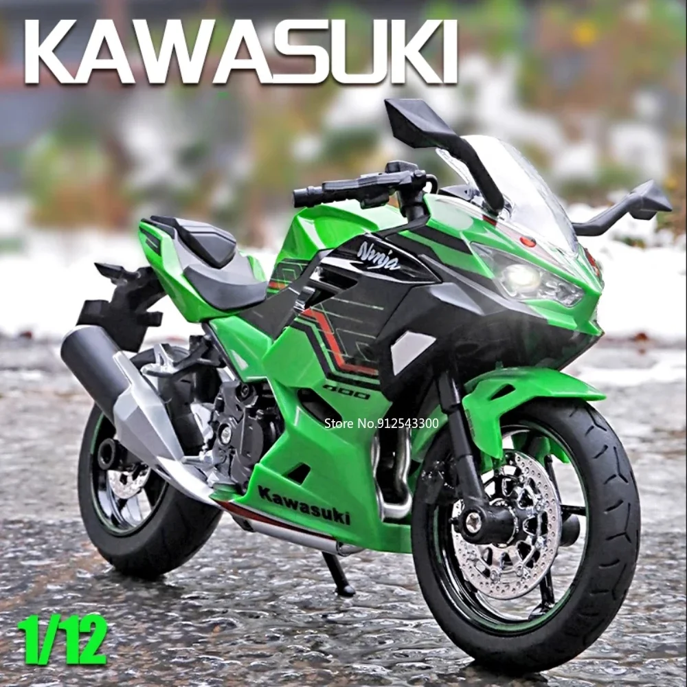 1:12 Motorcycle Model Kawasaki 400 Alloy Toy Car Light Pull Back Shock Absorption High Simulation Motorbike Collection Kids Gift