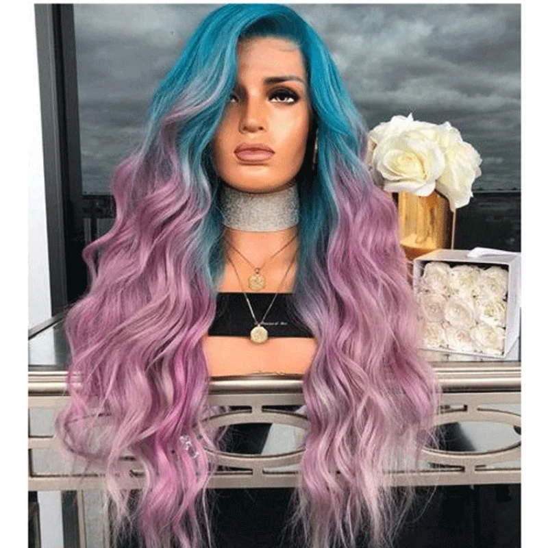 

Европейский и американский парик с градиентом для женщин, средняя часть, большие волны, длинный вьющийся парик, модный