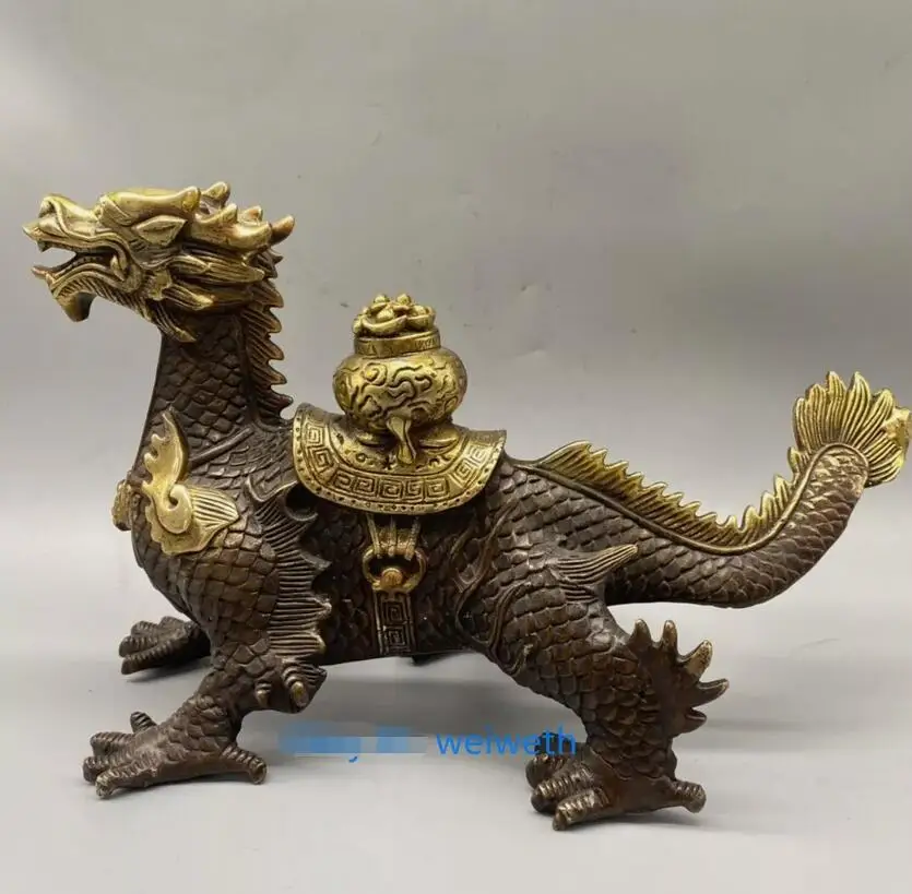 

Old Chinese brass hand-carved Dragon Cornucopia statue