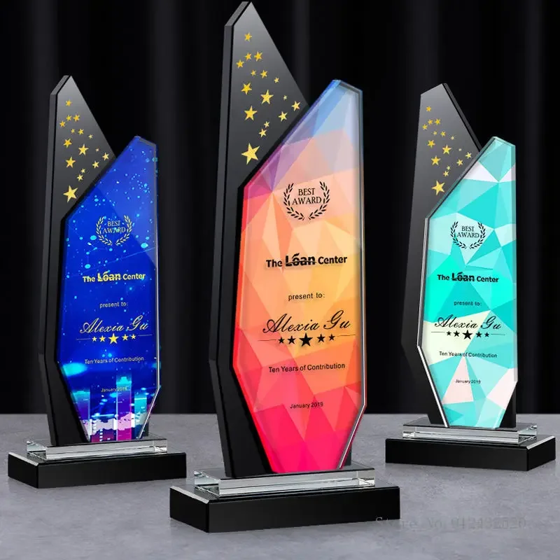 Customized Creative Crystal Trophy, Honor Creative Lettering, Color Printing, Excellent Employees Award, High-end Home Decor 1Pc