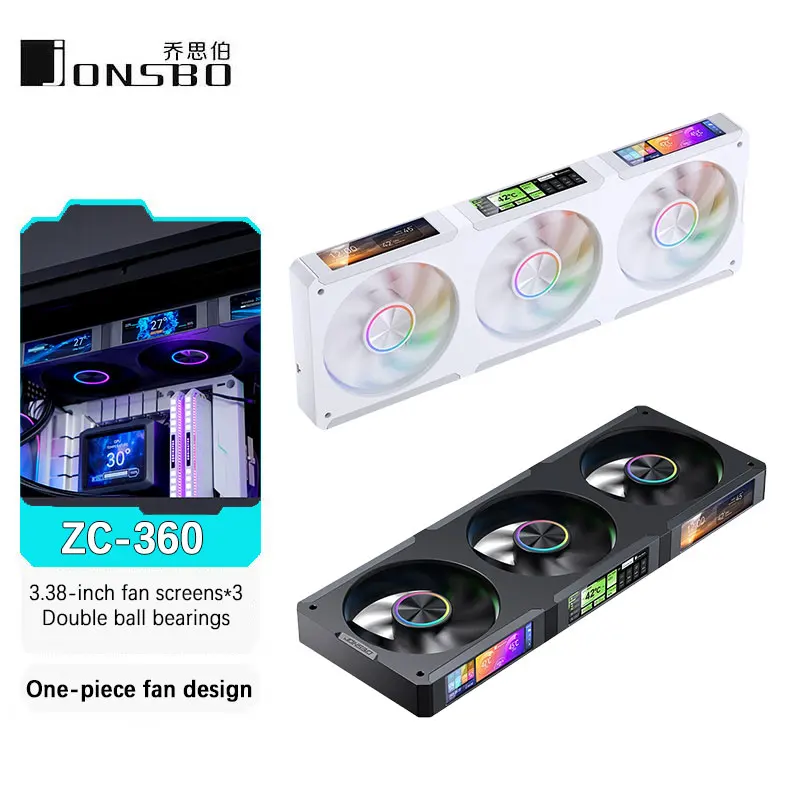 

JONSBO ZC-360 Conjoined case fan 3.38-inch screen fan Magnetic screen installation 5V 3PIN ARGB/4PIN PWM Double ball bearings