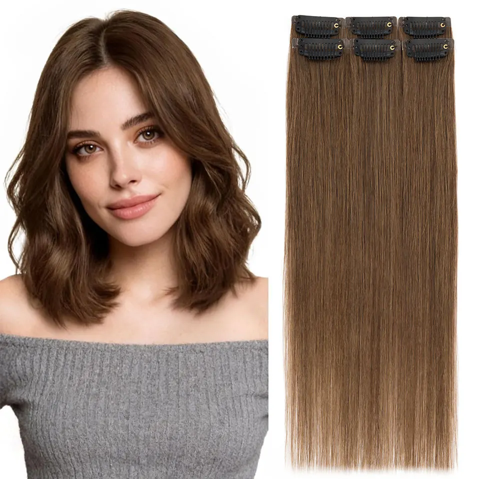 SEGO 6 Pcs Seamless PU Weft Clip In Human Hair Extensions Single Clip Ins Short Hair Extensions Straight Hairpieces for Women