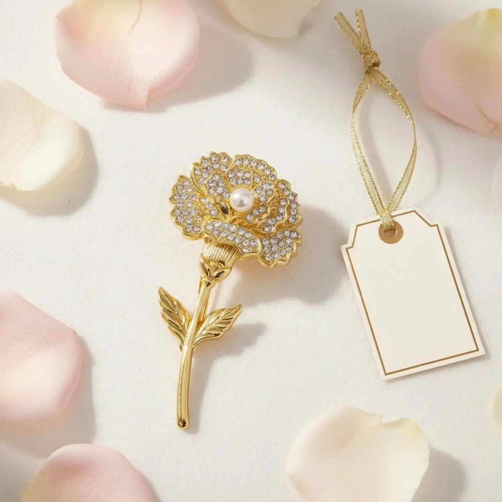 Elegant Rhinestone Pearl Carnation Brooch for Women Wedding Party Coat Dress Lapel Pin Luxury Gift