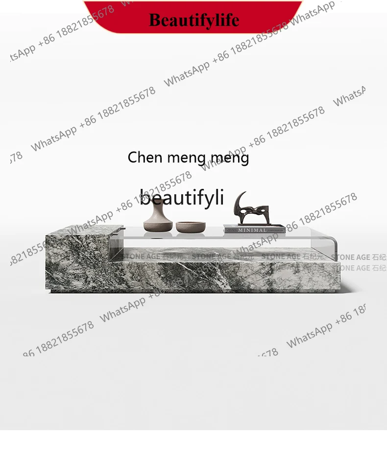 

X Natural Marble Coffee Table TV Cabinet Combination Glass Surface High-End Villa Minimalist Living Room Furniture
