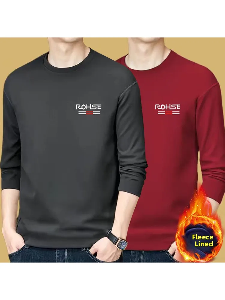 Men's Long Sleeve Fleece Lined Thickened T-shirt Autumn Winter New Style Warm Underwear Base Shirt for Middle-aged And Young