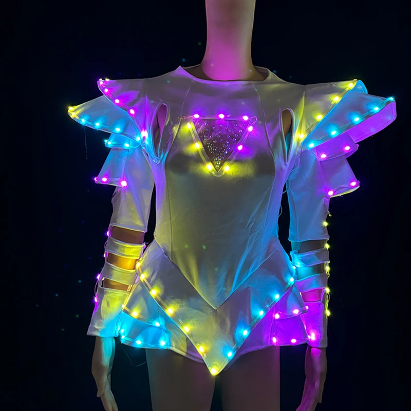 Vêtements de phtaline scintillants sexy pour femmes, spectacle de nuit de Noël, DJ, danse moderne, dame, accessoires de danse LED, danse jazz colorée, trempée