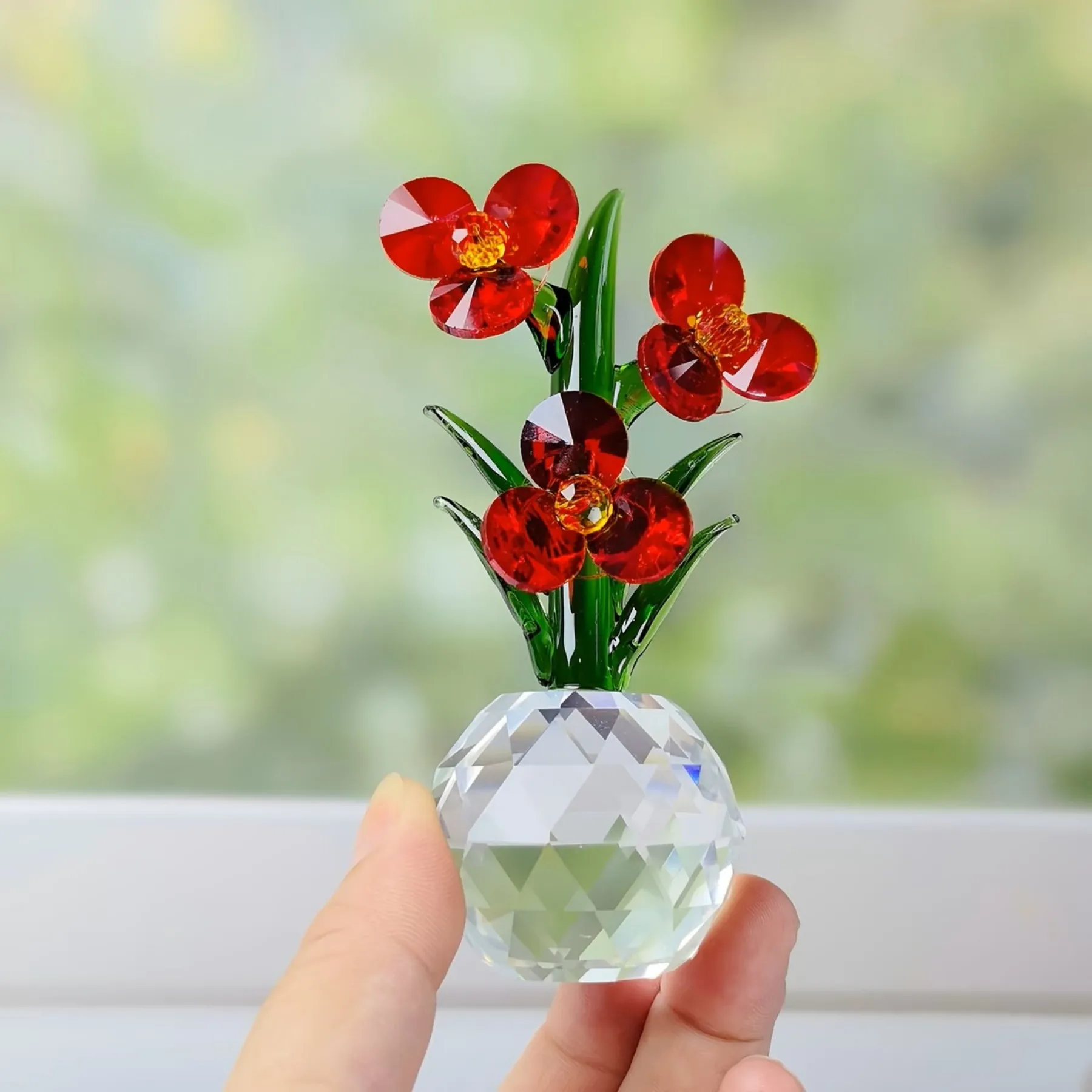 1pc Crystal Glass Small Red Flower Statue - Table Decor for Restaurant Counter, Valentine's Day Halloween Christmas Gift Idea