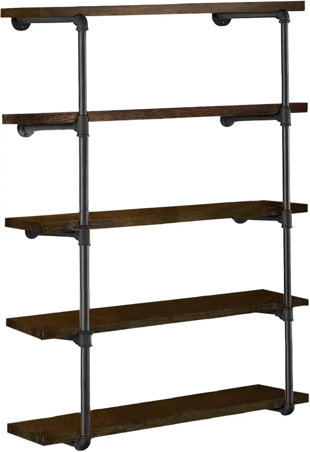 

Industrial Iron Pipe Shelves, 2 Set 5-Tier, 55"" Tall, 12"" Depth, Diy Open Bookshelf Bookcase, Wall Mounted Vintage Retro