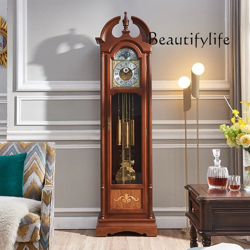 European Style the Grandfather Clock Living Room Villa Household Chinese Retro Mechanical Clock American Vertical Pendulum Clock