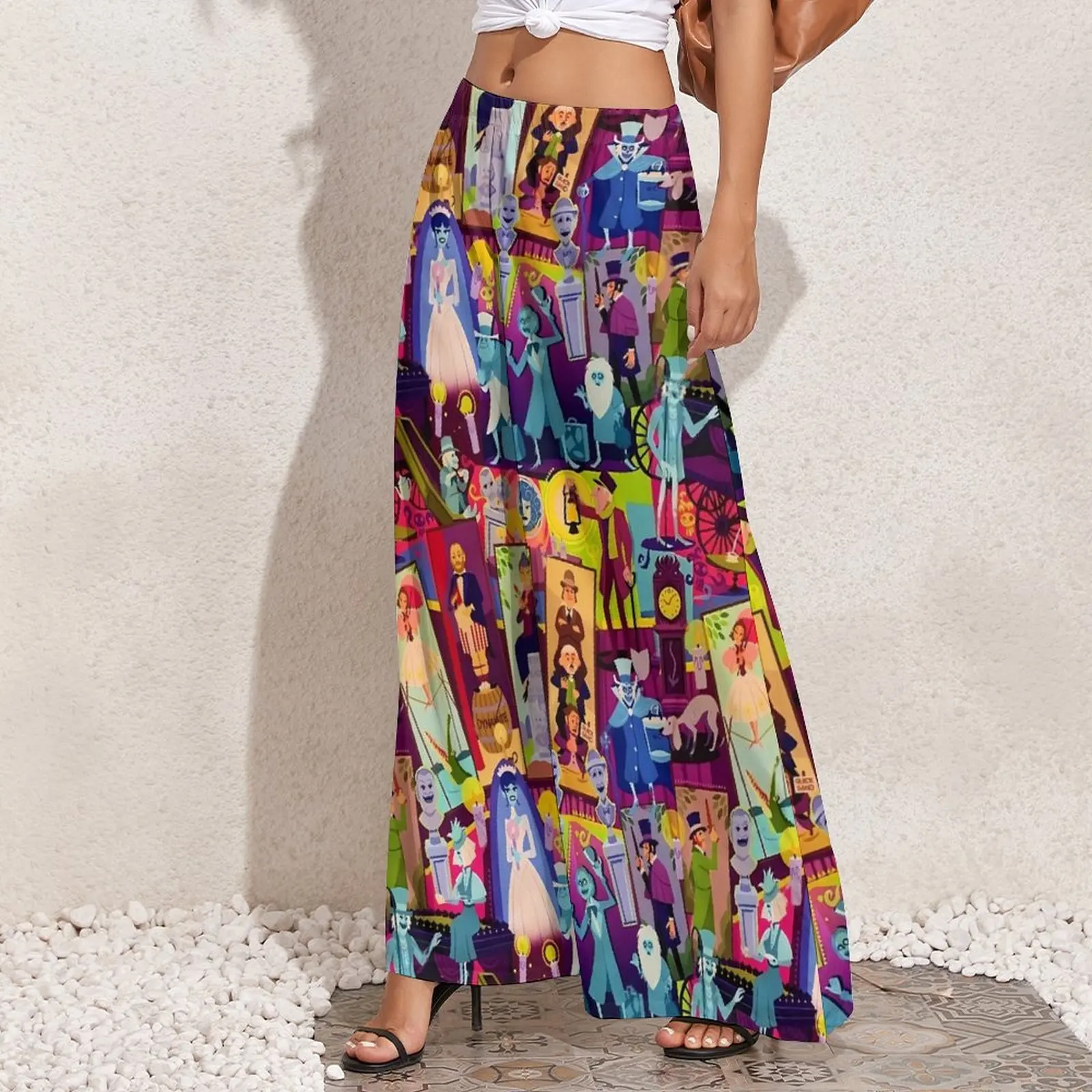 Haunted Mansion Pants Retro Mansion Collage Sexy Wide Leg Pants Female Oversize Harajuku Design Straight Trousers