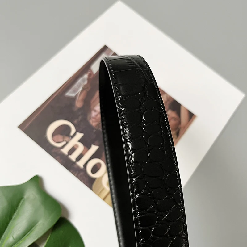 Cowhide Gold-Plated Buckle Belt Original Retro Classic Embossed Ladies Crocodile Belt Versatile Genuine Leather Trend 2.8cm Widt